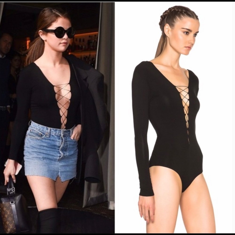 T by Alexander Wang Lace Up Bodysuit in Black - XS